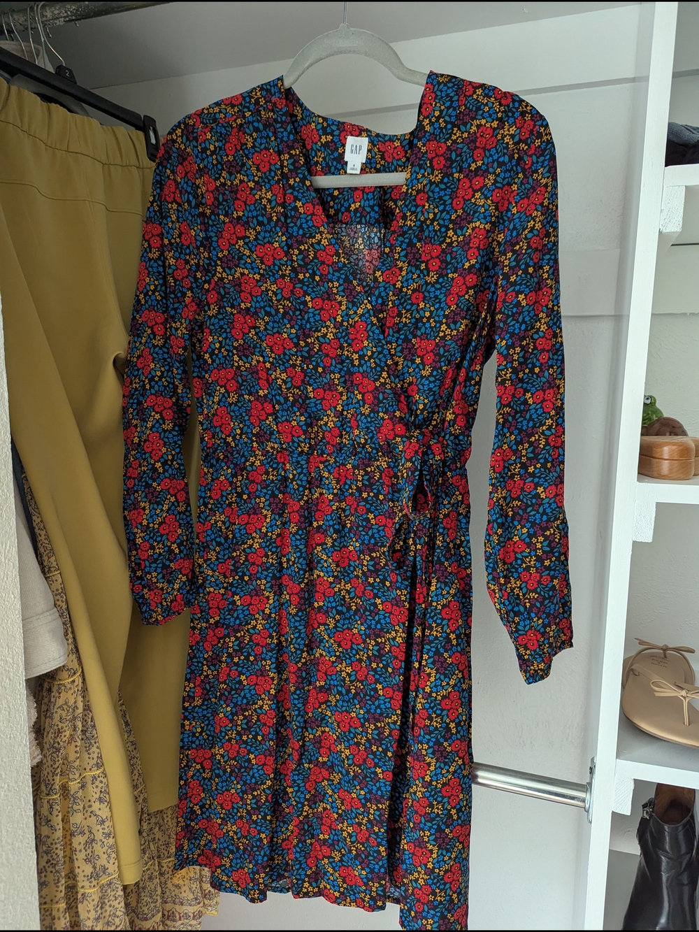 GAP Navy Wrap Dress with Red & Yellow Floral Print S